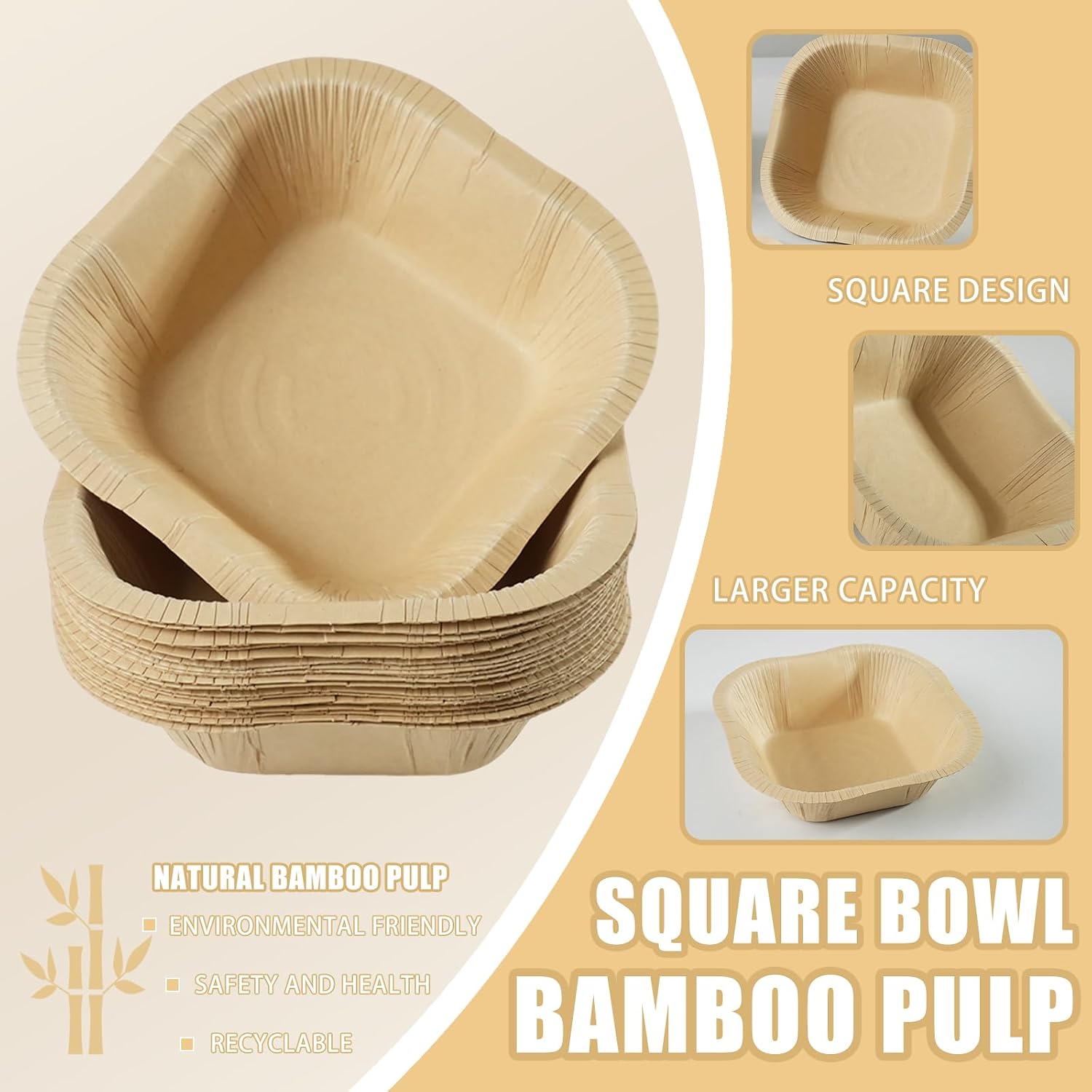 30 Pack 16 Oz Paper Bowls, Disposable Soup Bowl, Square Food containers Party Supplies Treat Bowls, Eco-friendly Disposable Bowls Bulk For Snacks, Dessert, Breakfast, Lunch And Dinner Meals (Brown)