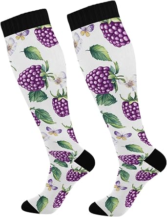 JUNZAN Sweet Marula Fruit Grey Womens Compression Long Socks Cute Circulation Football Socks 15-20mmHg for Nurse Gym