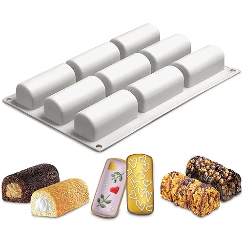VIKROM Molde de rollo de silicona de 9 cavidades para troncos delicados postres de chocolate Twinkie pastel de té Polvoron Candy Pasteles Moldes