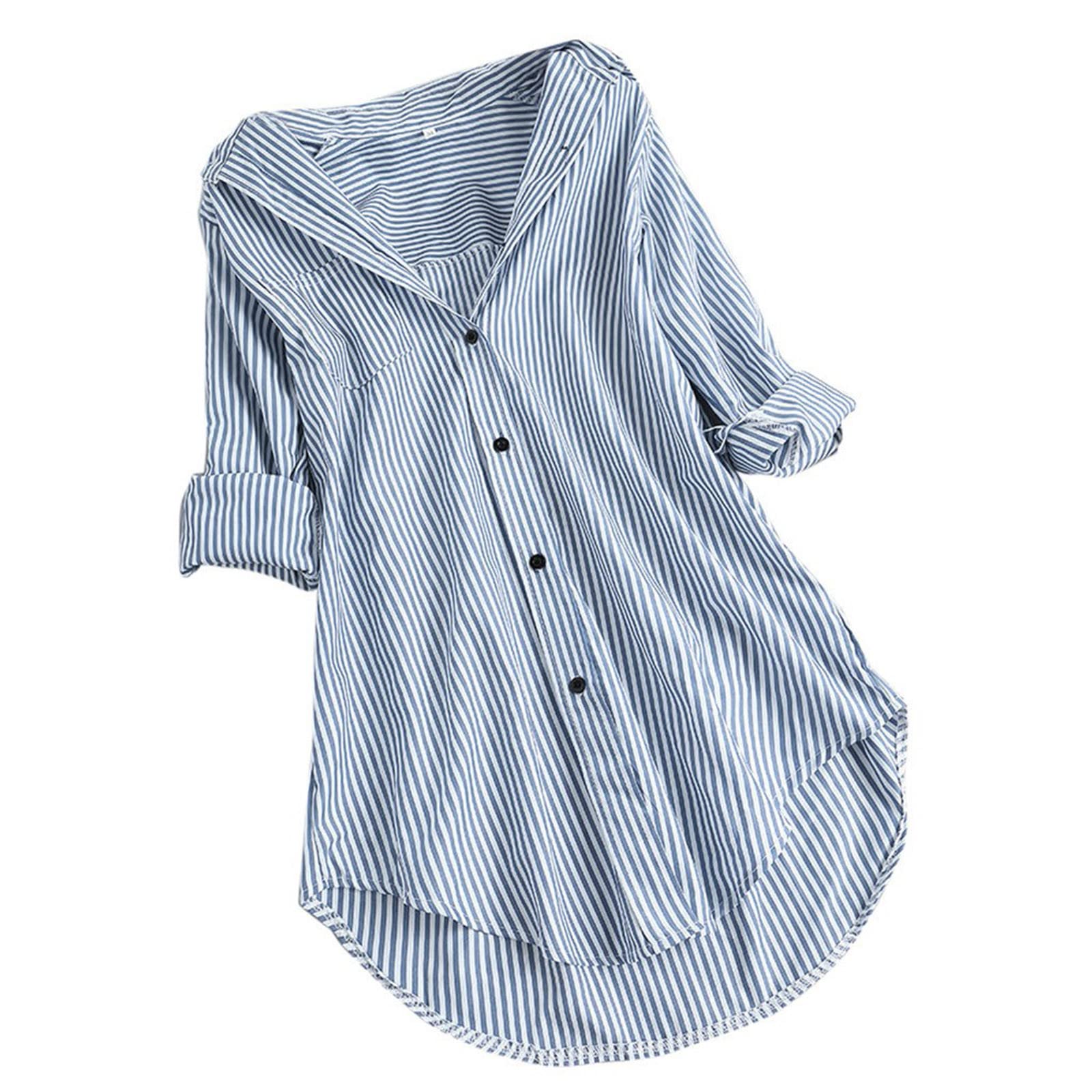 HAOLEI Camisas Mujer de Manga Larga,Moda Camisa de Rayas Solapa Casual Corte Suelto Blusas Tallas Grandes Camiseta Mujer Informal Holgada Camisas Multicolor Basica Shirt Primavera Verano 2024