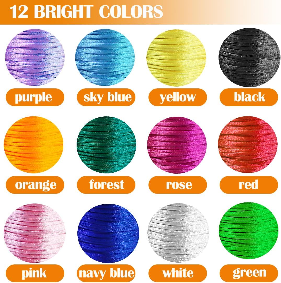 Ewparts Nylon String for Bracelets 12 Rolls Color Satin Cord Nylon for Bracelet Braided, Rat Tail Silk Cord,Beading Cord for Kumihimo, Necklace, Macrame Craft, Keychains, Lanyards, Jewelry Making - Image 5