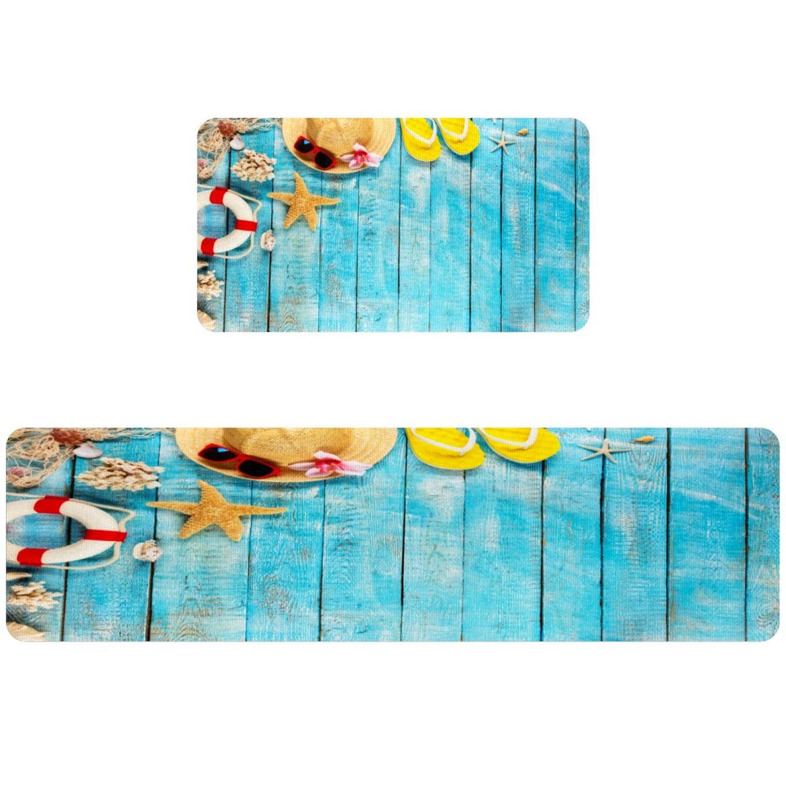 Lot de 2 tapis de cuisine antidérapants lavables absorbant motif étoile de mer