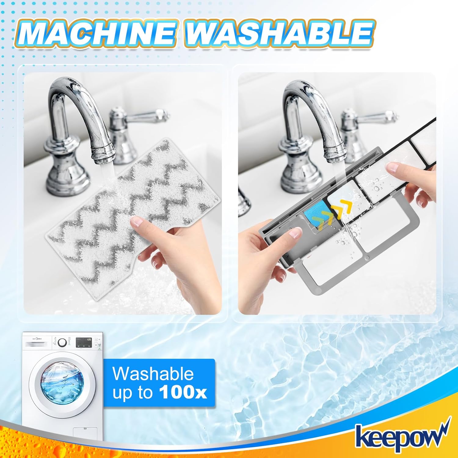 KEEPOW Reusable Mop Replacement Pads Compatible with VM252 VM200P12 VM252P10 VC205 VM190 VM200 QM250 VM250, Microfiber Mop Pads Washable Mop Pads Refills with Upgraded Design