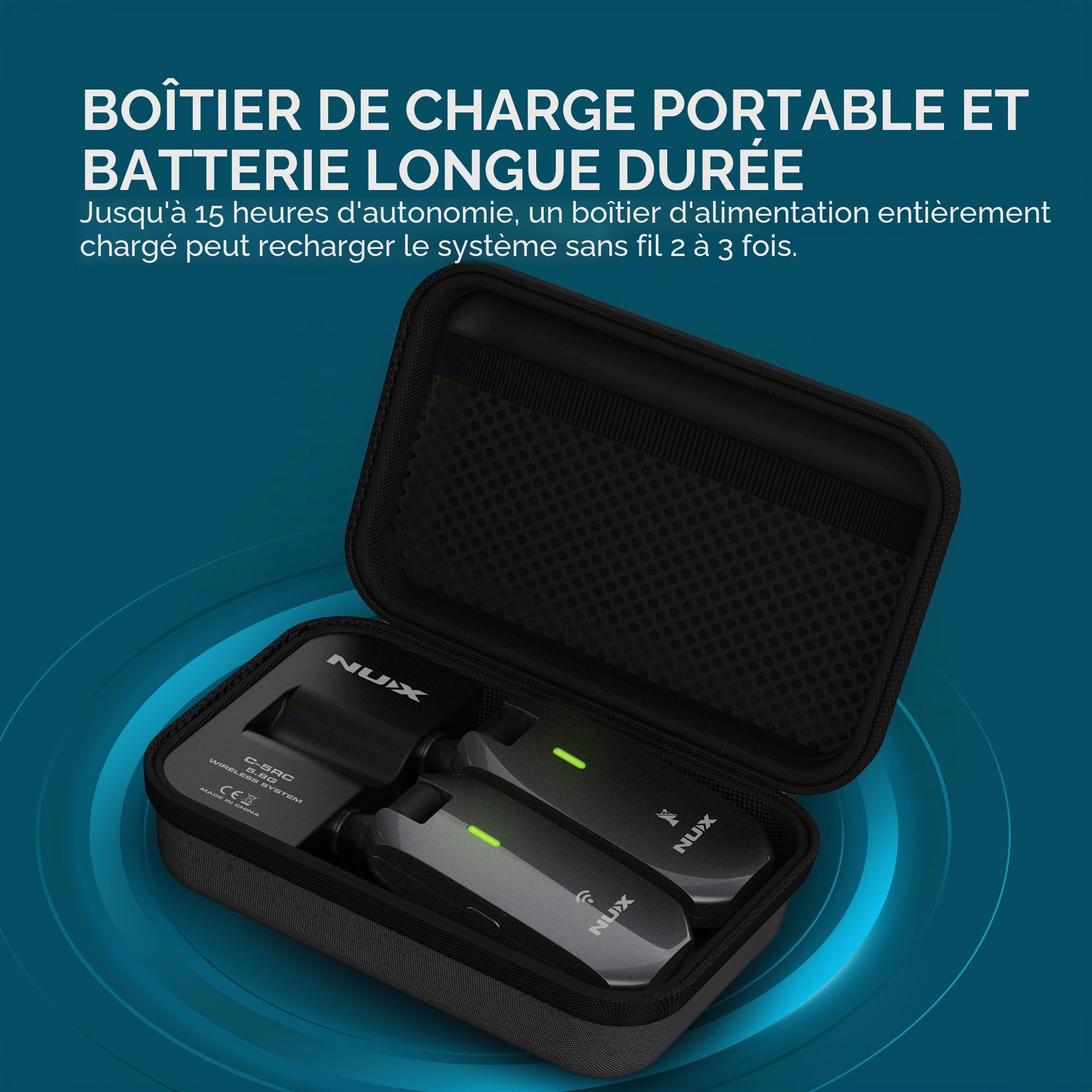 NU-X | C-5RC Kit de guitare sans fil rechargeable | Fréquence porteuse 5,8 GHz