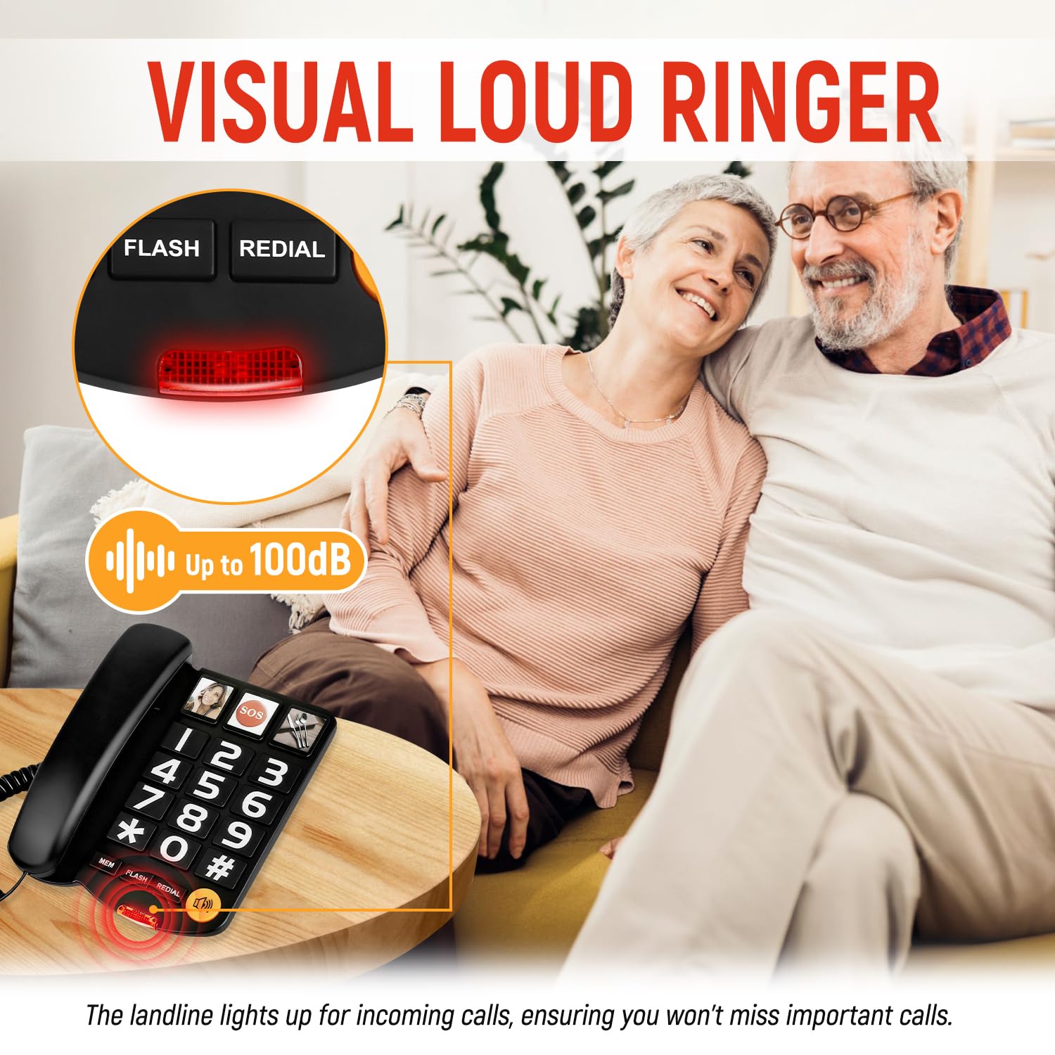 Téléphone fixe à gros boutons pour personnes âgées, téléphone Uvital pour personnes âgées avec 3 numérotation à une touche, ligne fixe filaire avec bouton d'urgence SOS, volume réglable, fonction