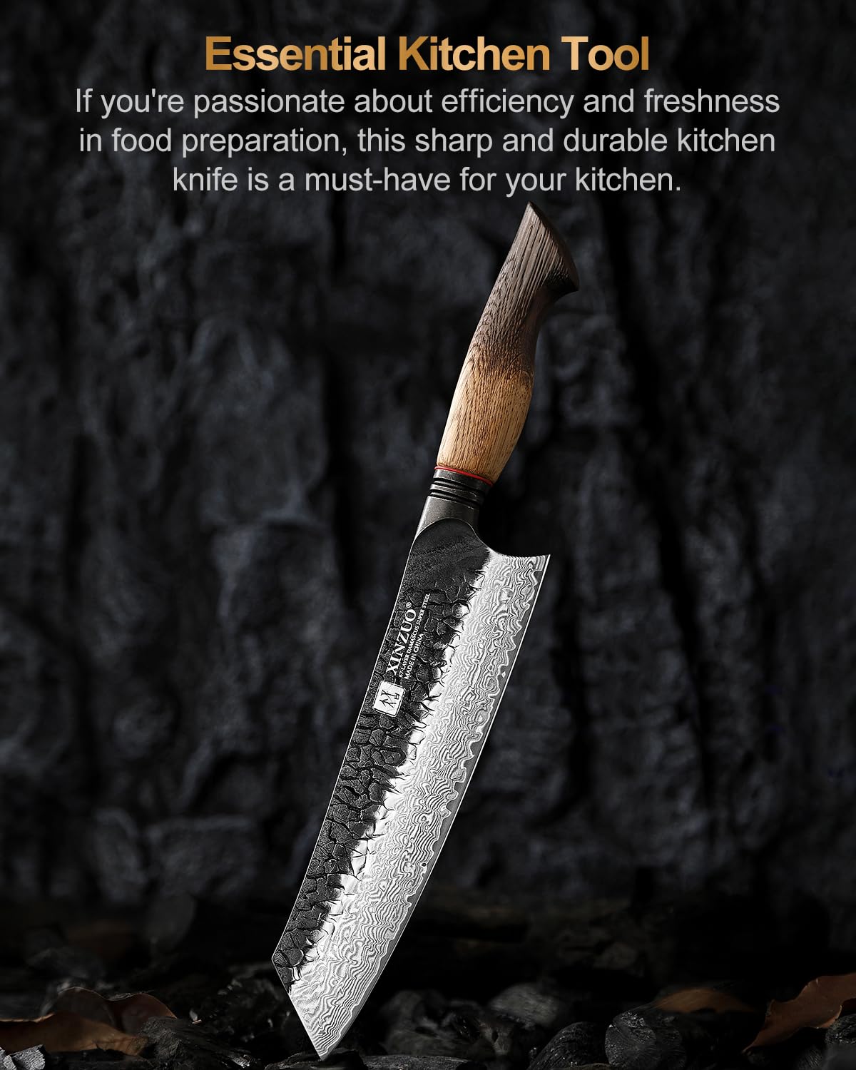 XINZUO 8.3 Inch Kiritsuke Chef Knife, Forged 67 Layers 10Cr15Comov High Carbon Damascus Steel Professional Kitchen Knife,Super Sharp，White Oak + Red G10 Gasket Handle — Amazon image 5