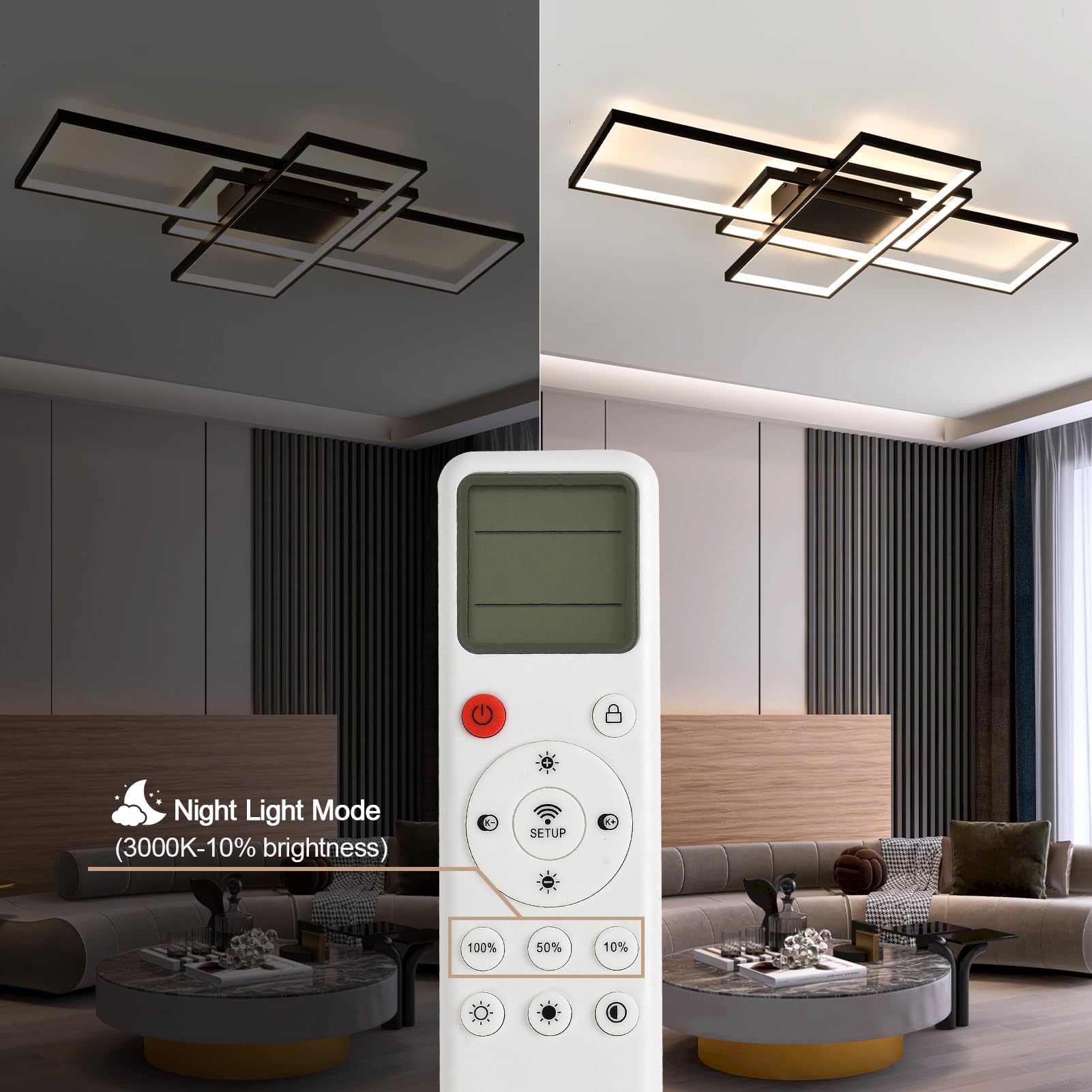 Plafonnier LED Dimmable 80CM 45W Luminaire Plafonnier Salon Noir