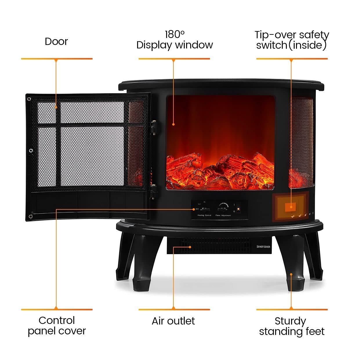 MAXKON 1800W Electric Fireplace Freestanding Stove Heater LED Flame Effect  Log Fire,2 Heat Modes,Adjustable Temperture Control : Amazon.com.au: Home