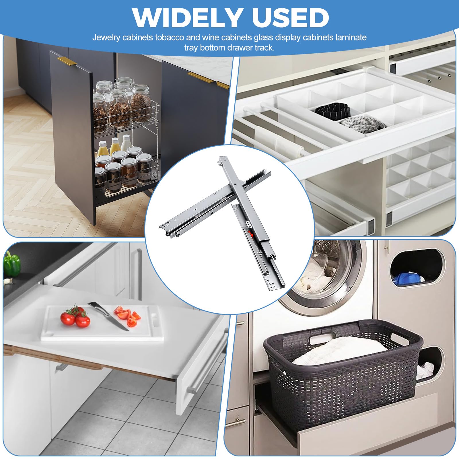WingFly Onderbouw Ladegeleiders Onderinbouw Uittrekbare Plankschuifschuiver Onderinbouw Ladegeleiders Volledige Uitbreiding Zachtsluitende Ladegeleider Plankspoor 1 Paar voor Keukenkastlade (40,6 cm