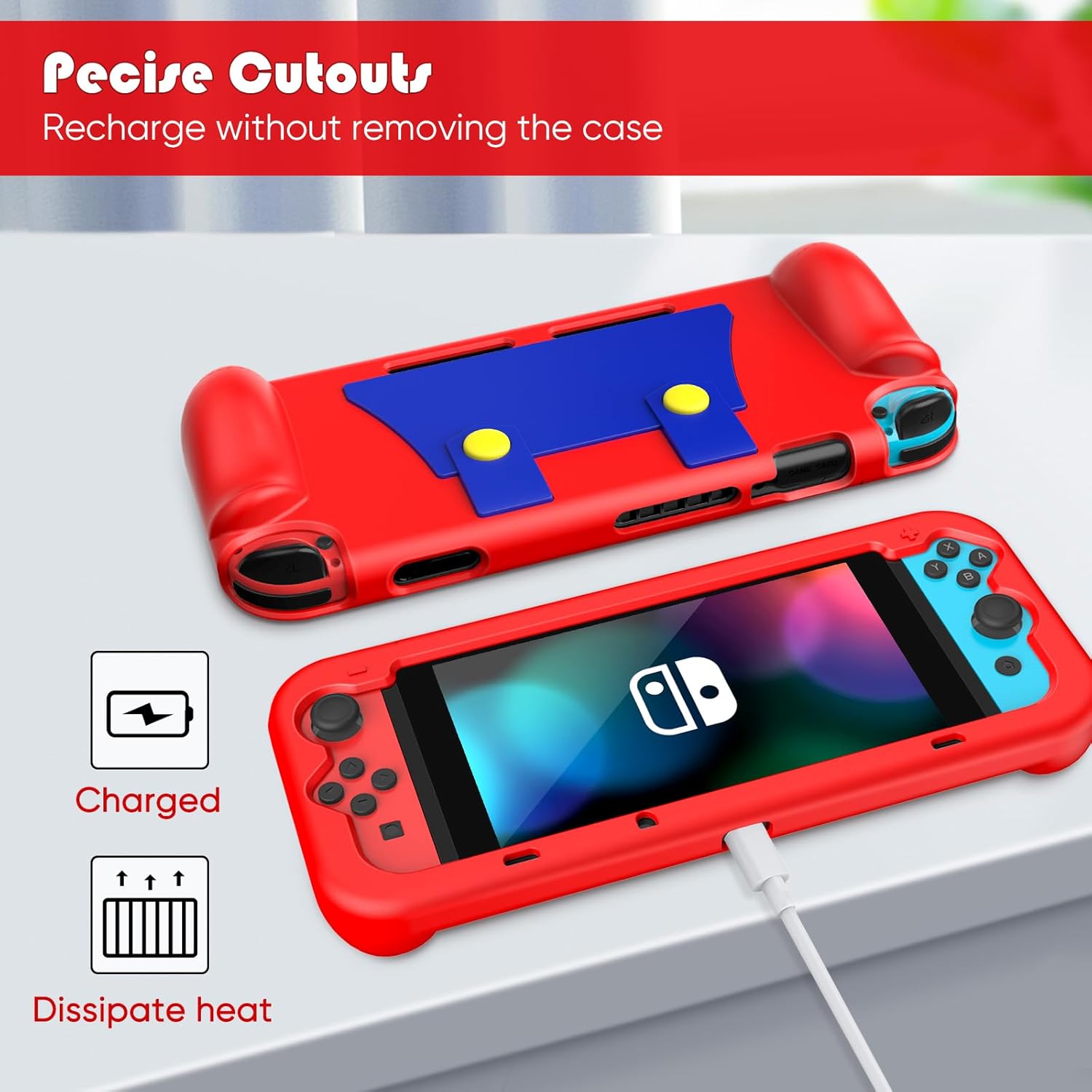 KENOBEE Silicone Case Compatible with Nintendo Switch 2017, Soft Lightweight Ergonomic Grip Protective Cover with Shock-Absorption and Anti-Scratch Design for Switch Console, Red - Image 7