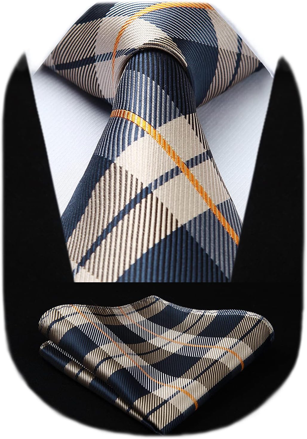 Ties for Men Silk Extra Long Tie and Pocket Square Classic Plaid Checkered 63 inches Men's Neckties Business