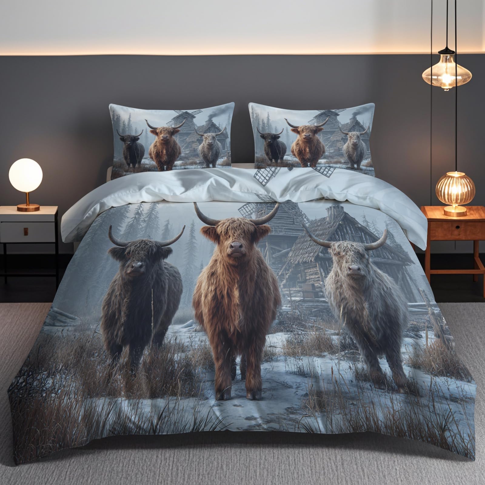 Linge de lit adulte vache des highlands parure haut de gamme au style rustique