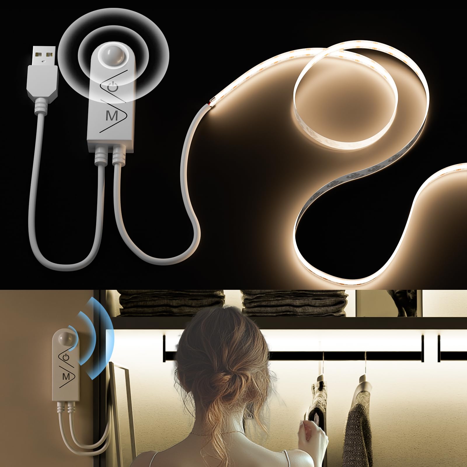 GOMING Strisce LED COB 5M Con Sensore Movimento - 4000K Bianco Naturale Per Cucina, Scale, Camera Da Letto - Foto 11