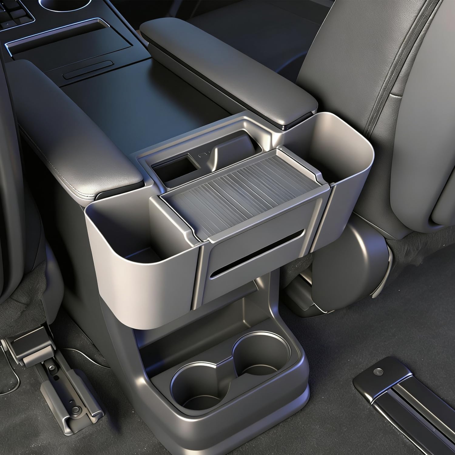 JYCDC is compatible with Toyota Sienna rear center armrest storage box,2026 2025 2024 2023 2022 second-row tissue box holder with side storage pockets, and rear seat phone tray interior trim (black).