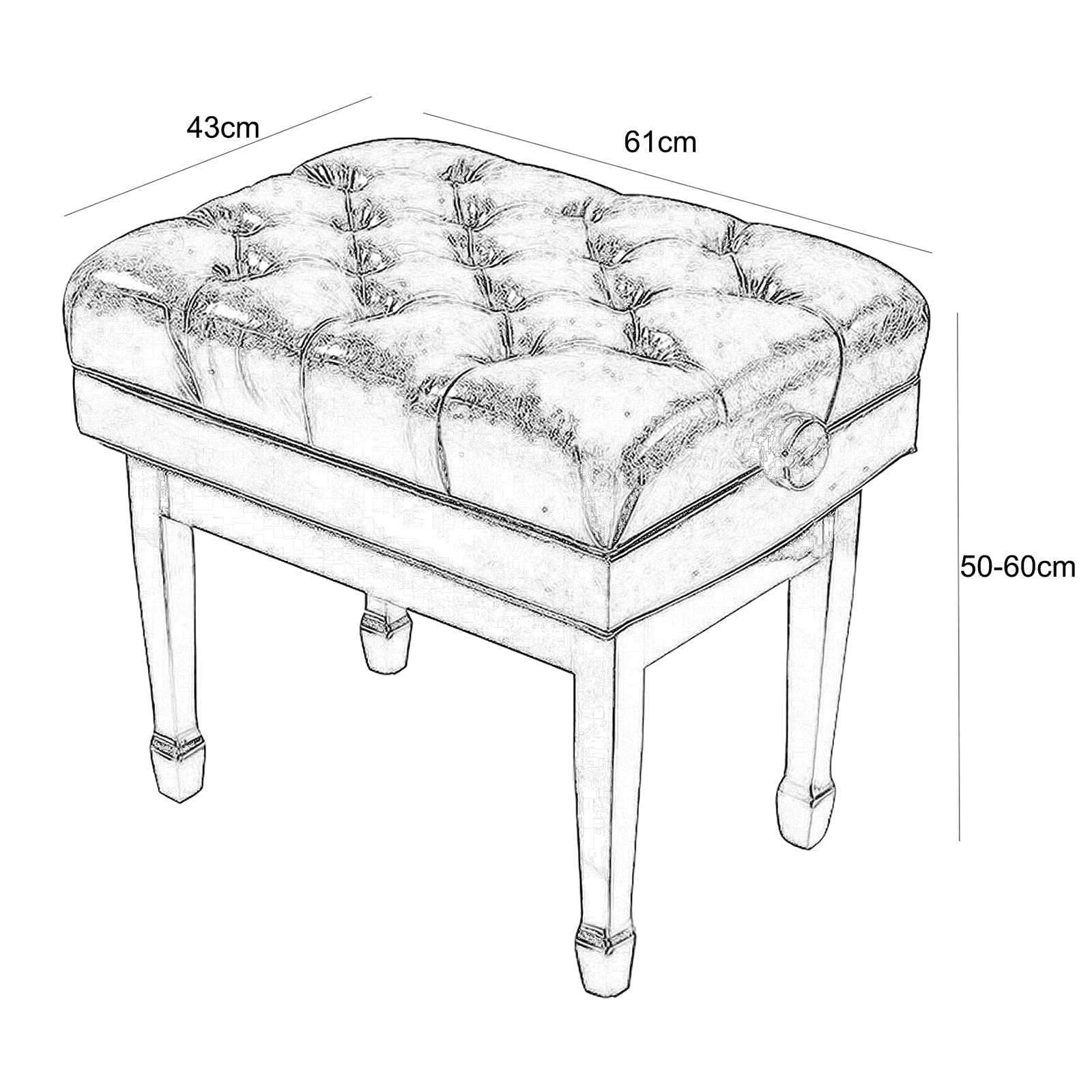 Panca per Pianoforte in Legno di Lusso, Altezza Regolabile 10 cm, Sgabello per Tastiera con Seduta in Similpelle, 61 x 43 x 50, Seduta Imbottita Spessa 60 cm, f