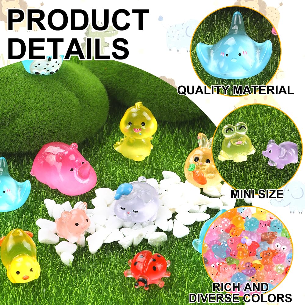 XIMISHOP 206PCS Mini Luminous Resin Animals,Little Tiny Resin Animals Miniature Mini Little Small Plastic Animals Figures Glow in the Dark for Micro Landscape Fairy Garden Aquarium Dollhouse Decor - Image 2