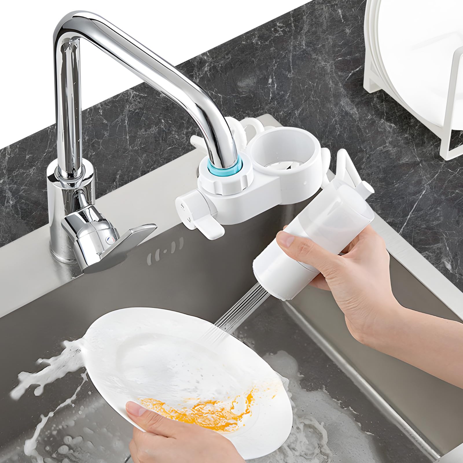 Kitchen Tap Spray Head with Detergent Dispenser, Faucet Sprayer Tap Aerator with Flexible Extension Hose, Universal Kitchen Tap Extension, Faucet Extender Tap Extender for Kitchen Sink