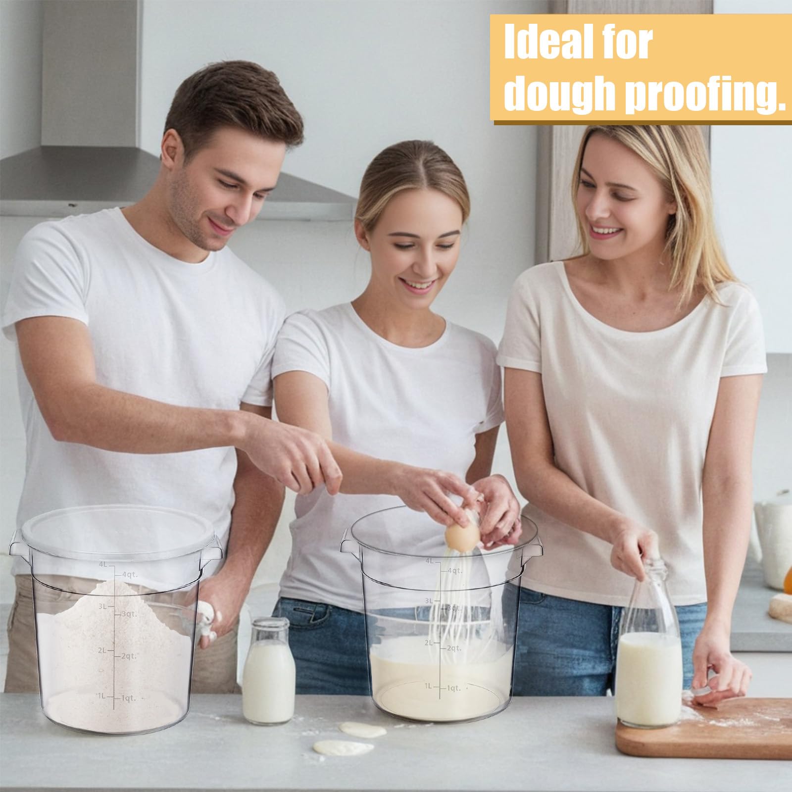 5 recipientes de almacenamiento de alimentos de 4 cuartos de galón con tapas para prueba de pan de masa elevada, cubo redondo transparente para almacenamiento de alimentos en cocina o