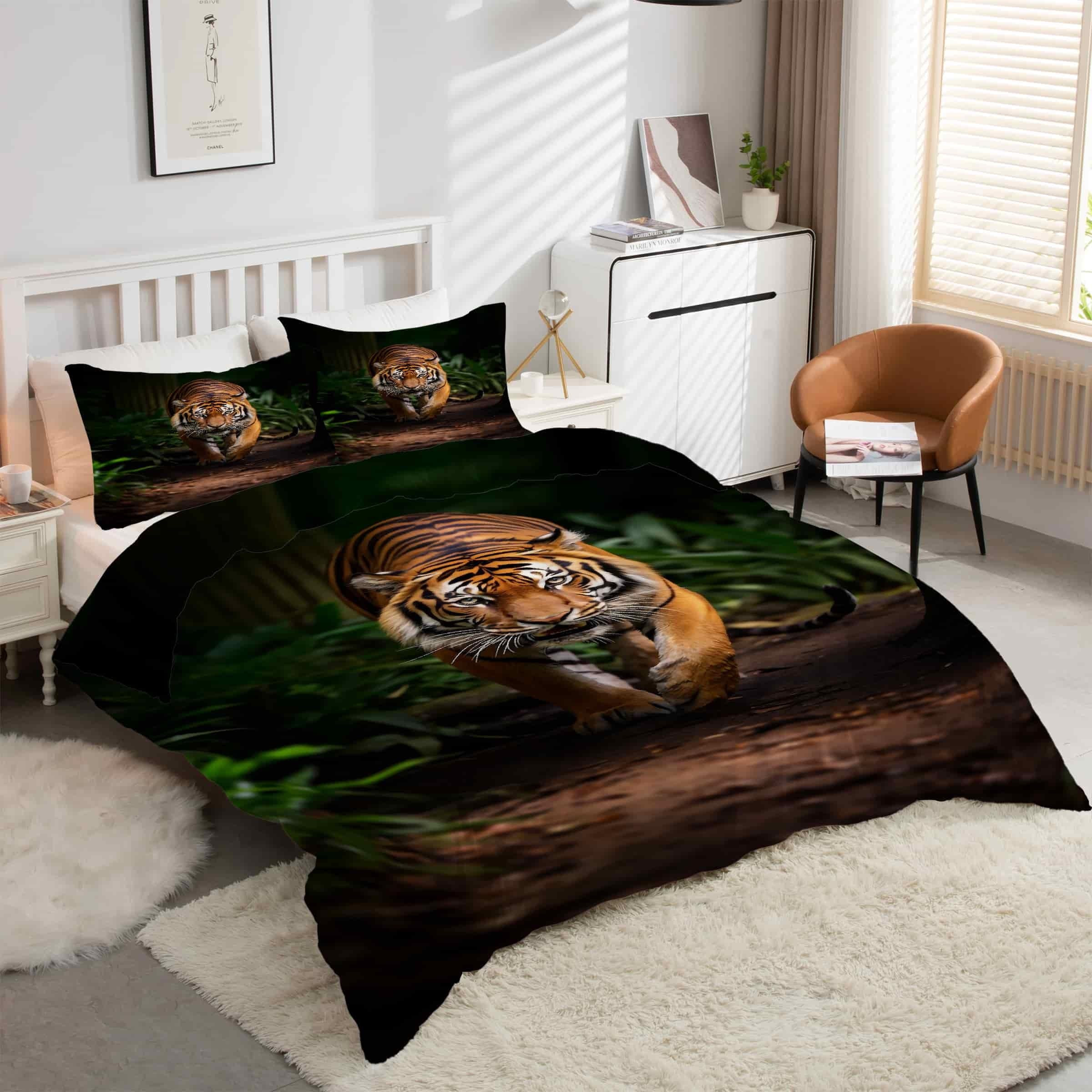 Housse de couette tigre 90x190 en microfibre pour relooker une chambre d'enfant ou d'ado