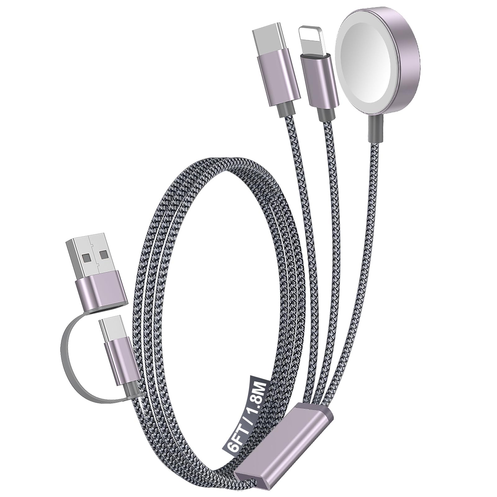1Pack Multi Charging Cable Cord for Travel Essentials Apple Watch Charger iPhone Charger 3-in-2 Type C L Cable