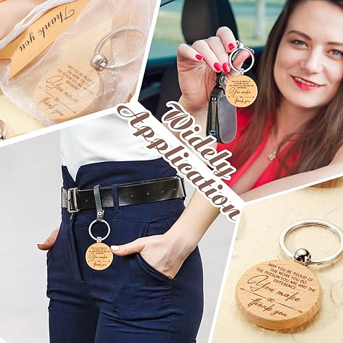 Miniatura 5 de Kigeli 144 piezas de regalo de agradecimiento a los empleados, llavero de agradecimiento con etiqueta de madera, llavero inspirador a granel para