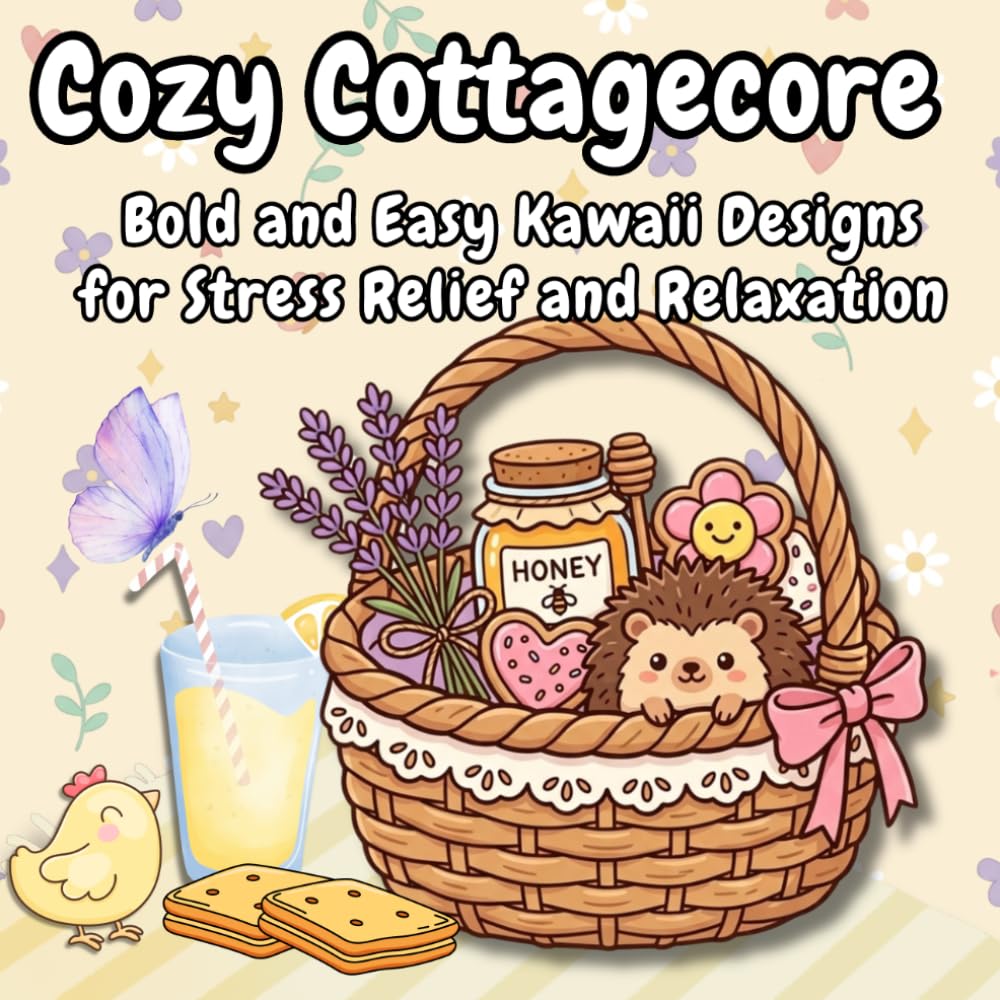 Cozy Cottagecore: Bold and Easy Kawaii Designs for Stress Relief and Relaxation — Simple Cottagecore Illustrations of Cozy Animals, Gardens, and Country Life