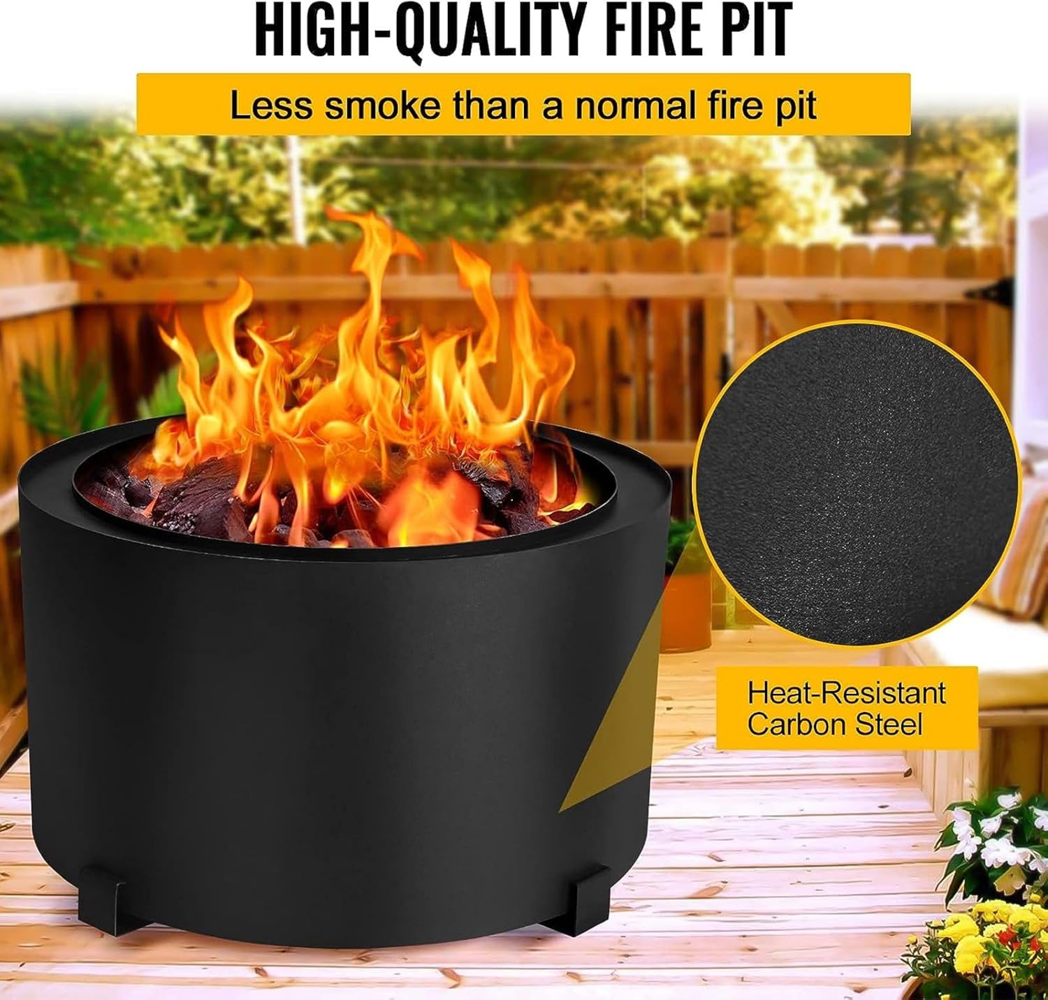 Smokeless Fire Pit, Carbon Steel Stove Bonfire, Large Diameter Wood Burning Fire Pits, Outdoor Stove Bonfire Fire Pit, Portable Smokeless Fire Bowl for Picnic Camping Backyard,23.6 "