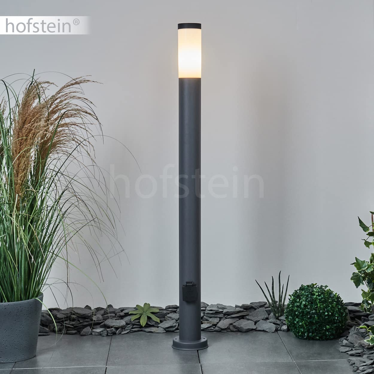 Lampe extérieur Sessa, lampe de socle moderne avec prise de courant en métal/plastique en anthracite/blanc, lampe d'allée 110 cm, lampe de jardin, E27, sans ampoules, IP44, ampoule(s) non incluse