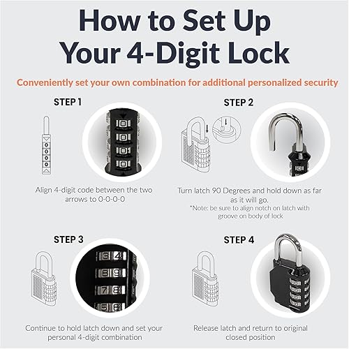 Miniatura 3 de Newhouse Hardware Cerradura de combinación mejorada de 4 dígitos  Candado impermeable para exteriores para escuela, casillero de gimnasio, casillero