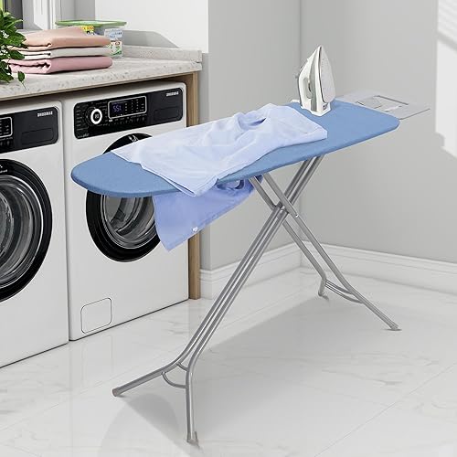 Tabla de planchar de 48 x 15 pulgadas con soporte para hierro, altura ajustable de 26 a 36 pulgadas, tabla de hierro plegable de tamaño completo que