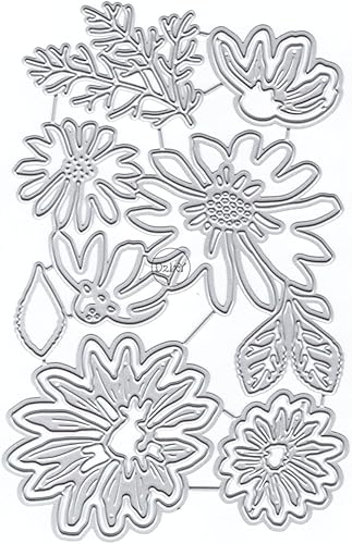 DzIxY Troqueles de corte de metal de hoja de crisantemo para kit de fabricación de tarjetas, troqueles de papel en relieve, plantillas para máquina