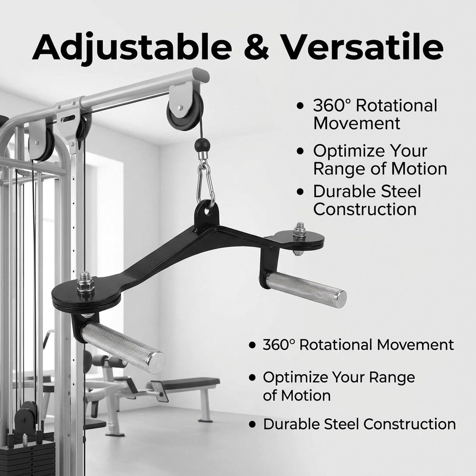 Juego de manijas de gimnasio ajustables, accesorios de extracción y fila, reforzados, agarre ergonómico, acero compacto