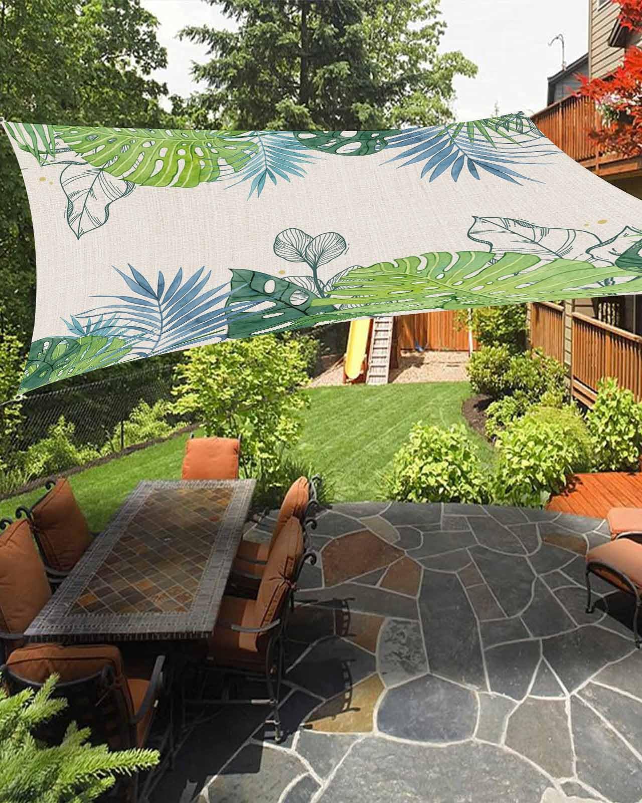 Tropical Leaves Sun Shade Sail Waterproof Rectangle, UV Block Sail Shade Canopy Awning Outdoor Oxoford Privacy Shade Cover for Patio Pergola Deck Backyard 8'x10' Watercolor Summer Sage Green Plants