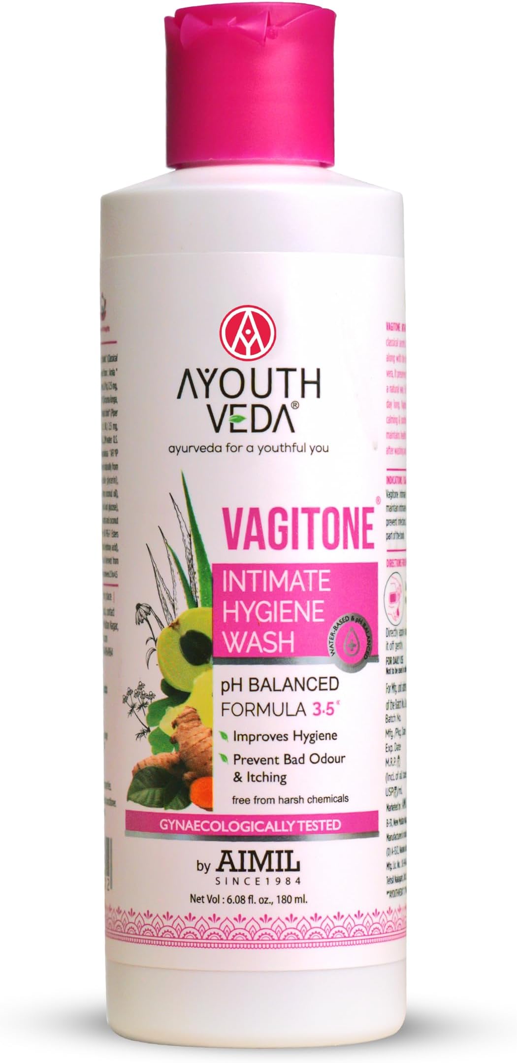 Vagitone Intimate Hygiene Wash For Women | pH Balanced Daily Intimate Cleanser | Controls Odor, Itching & Dryness | Sulfate-Free, Gynaecologically Tested | With Sphatika, Green Tea & Aloe Vera | 180 ml (Pack of 1)