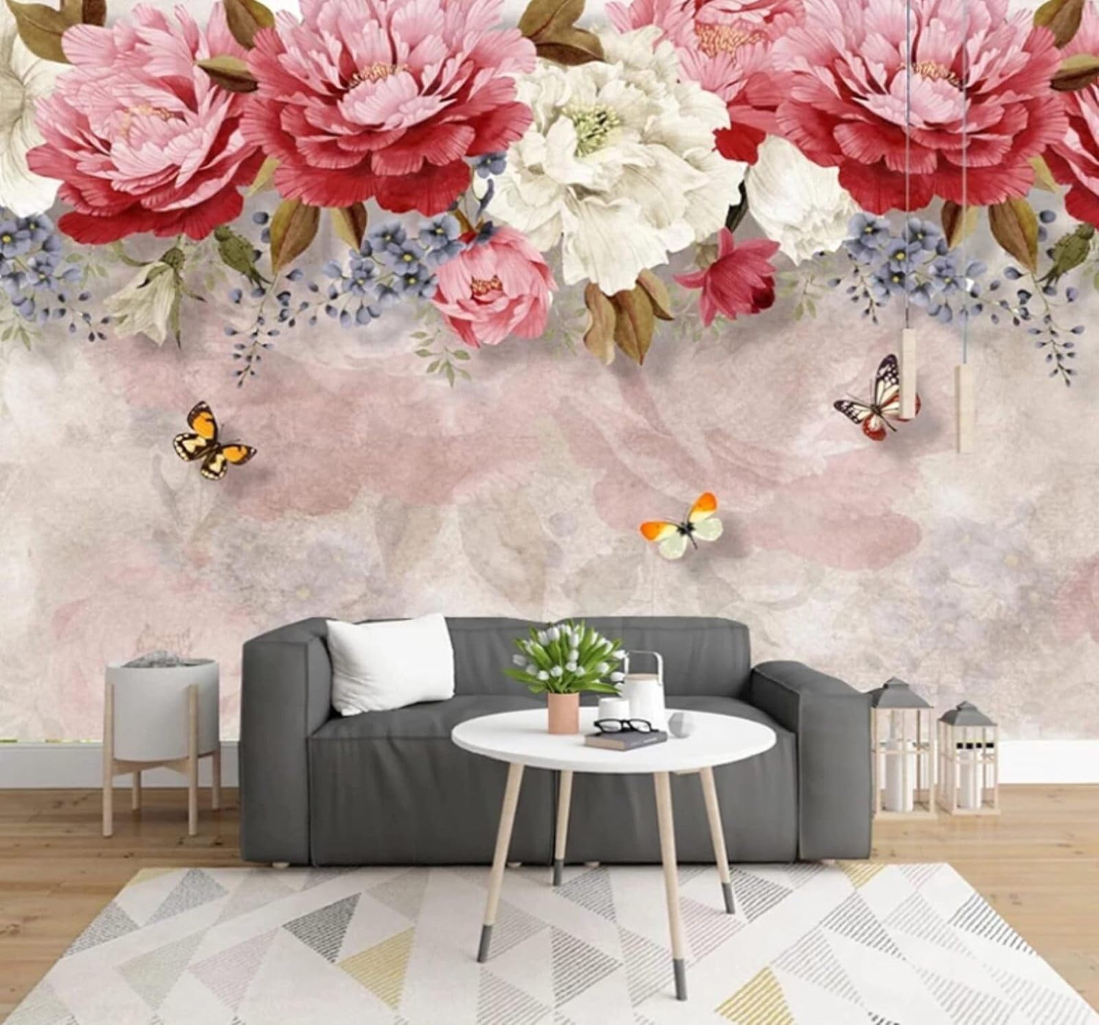 Wallpaper-3D-Xlm 300Cm×210Cm(B×H) Hand Drawn Plants Beautiful Flowers Butterflies 3D Wallpaper Easy Install Feature Office Living Room Sofa Bedroom Tv Background Wall Decoration-300Cm×210Cm