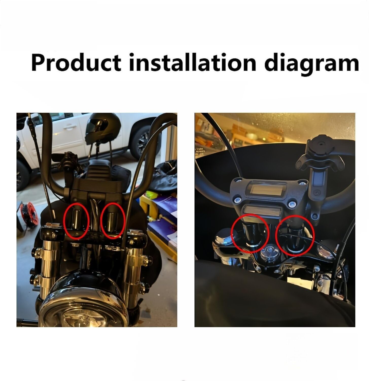 Extensión de elevadores de manubrio de 2 pulgadas de elevación de 1-1/4 pulgadas para modelos Harley Davidson Touring Softail y Dyna (negro)