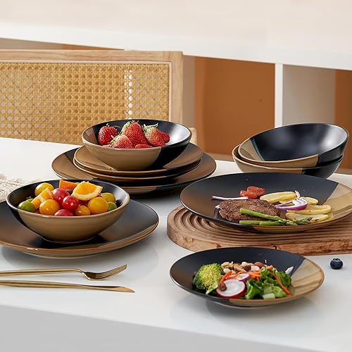 Miniatura 6 de Beston Juego de vajilla de cerámica para 4, 16 piezas, juego de platos y cuencos de esmalte reactivo, juego de platos de cerámica hecho a mano,