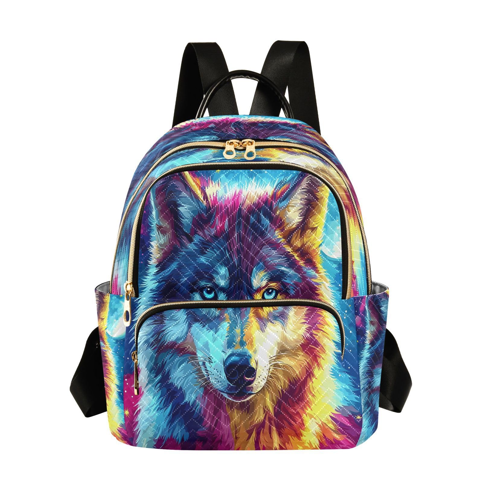 ALAZA Wolf Watercolor Moon Women Backpack Purse Ladies Fashion Shoulder Bag Daypack Travel Bag 7.5L