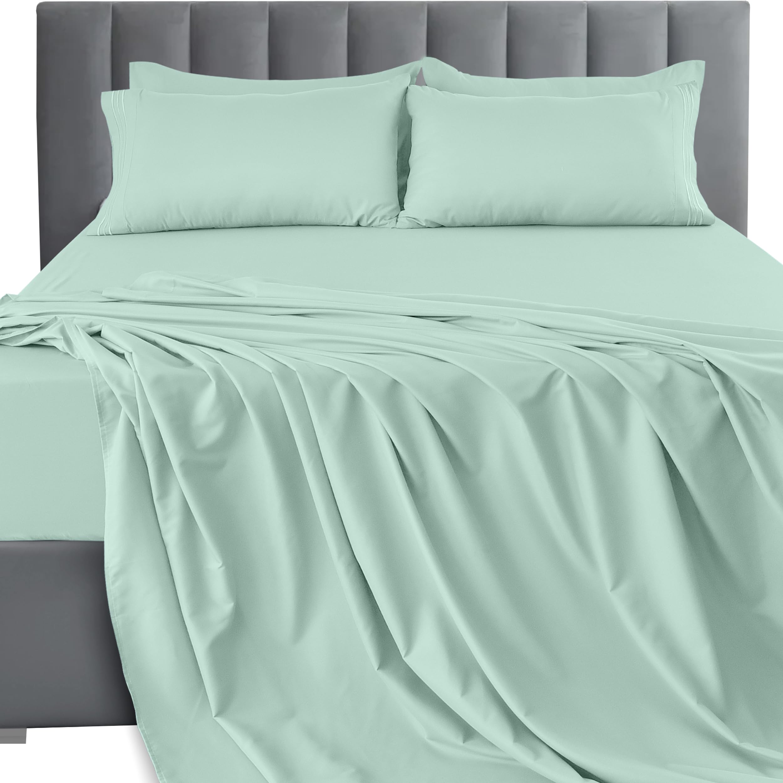lux décor king sheet set – 6 piece ultra-soft microfiber bed sheets with flat sheet, 16 inches deep pocket fitted sheet & pillowcases, cooling & breathable hotel luxury, oeko-tex – spa blue