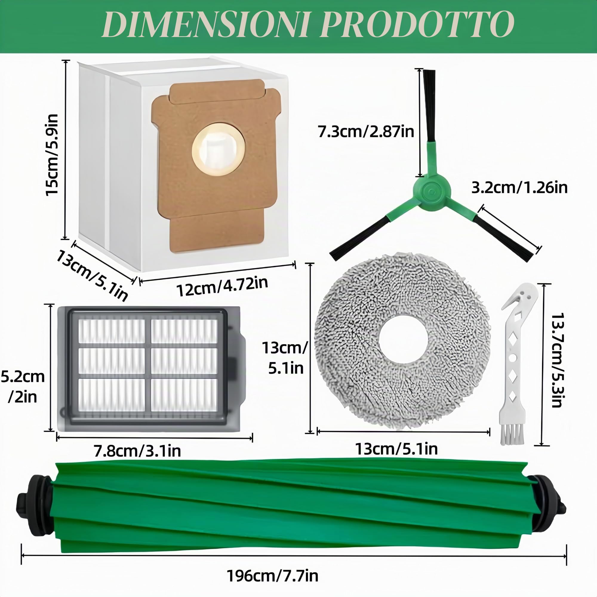 17 pezzi di ricambio per iRobot Roomba Plus 505/405 Combo Accessori per aspirapolvere,1 spazzola a rulli,4 pad di scopa, 3 filtri HEPA, 4 spazzole laterali,4 parti di sostituzione di sacchetti a vuoto