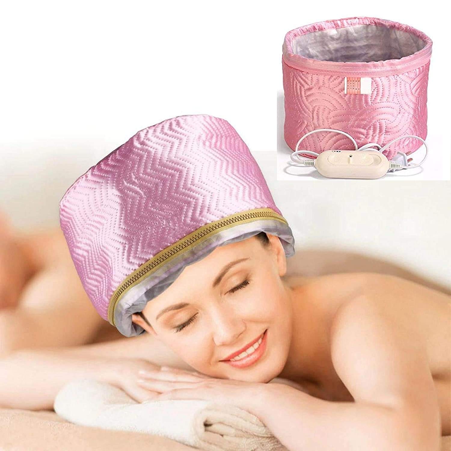 Eopzo Hair Care Thermal Head Spa Cap For Detachable Temperature Control Heating for Damaged Hair and Nourishing Moisturize Deep Conditioning Home SPA Steam Haircare, Facial Hair Steamer…(color pink)