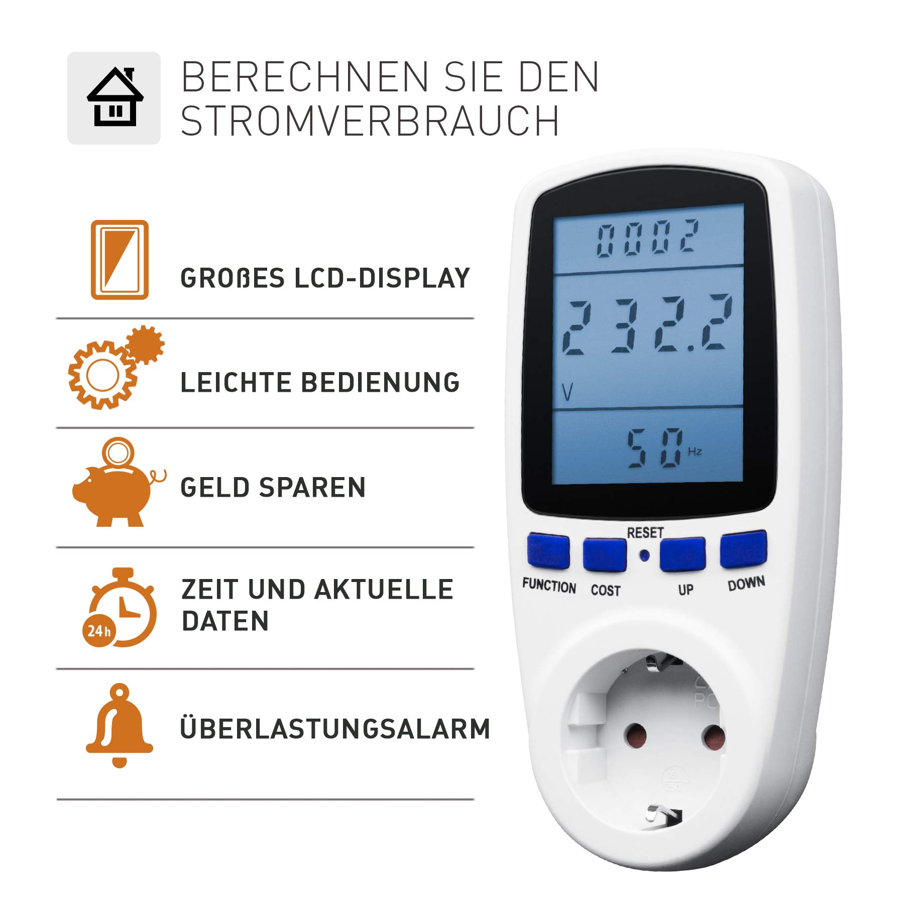 X4-LIFE Misuratore dei costi energetici, set da 2 pezzi, contatore di corrente per presa di corrente, misuratore di consumo energetico, tariffa di corrente regolabile liberamente