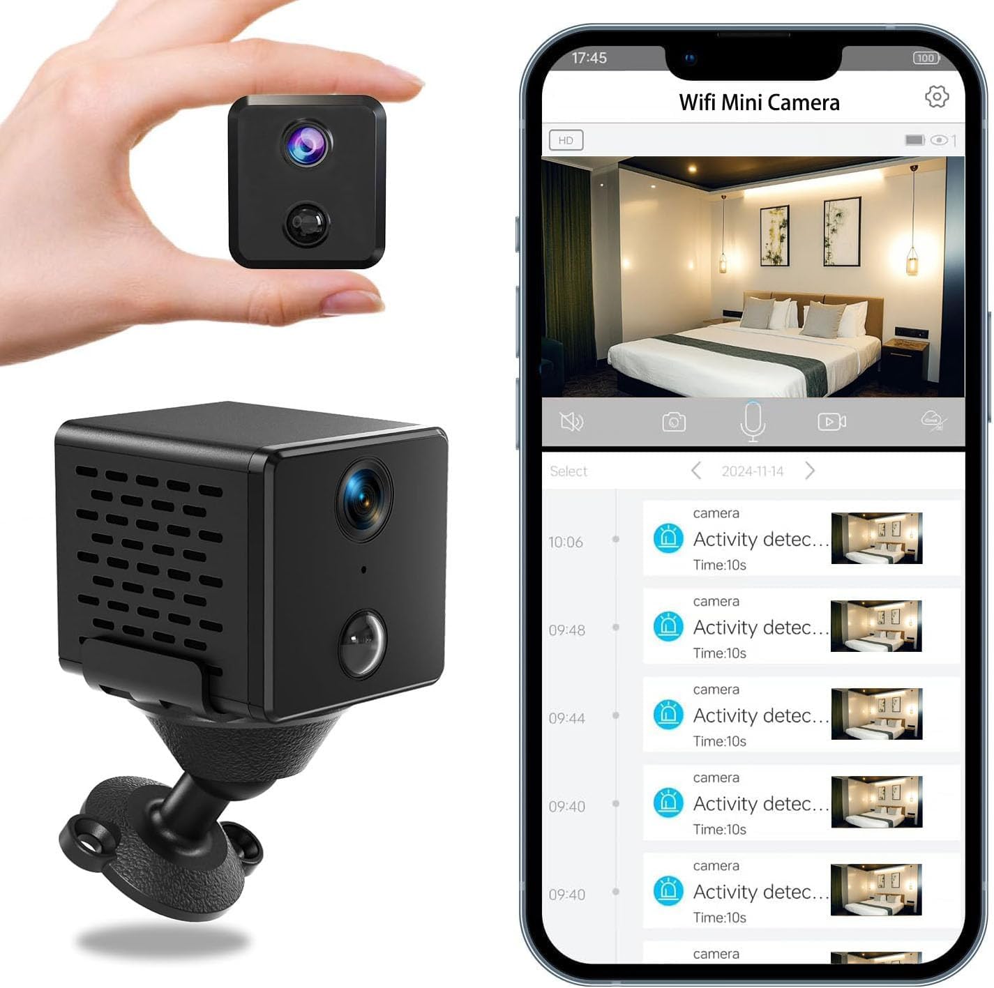 Wireless Mini Security Camera FKJ-WiFi, Remoted App Viewing, Long time Standby Battery Camera for Home, 2K Live View, Portable,Indoor with Auto Night Vision & Real-time Motion Alerts