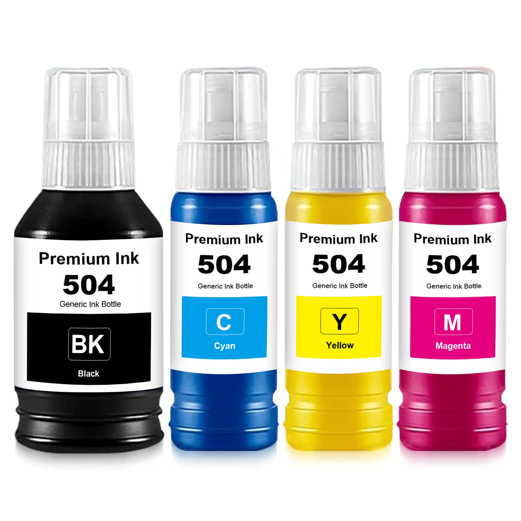 Mutikor Compatible T504 Ink Refill Bottle Combo Pack Replacement for 504 Ink Refill Bottle for L4150 L4160 L6171 Printers (4-Pack, Black Cyan Magenta