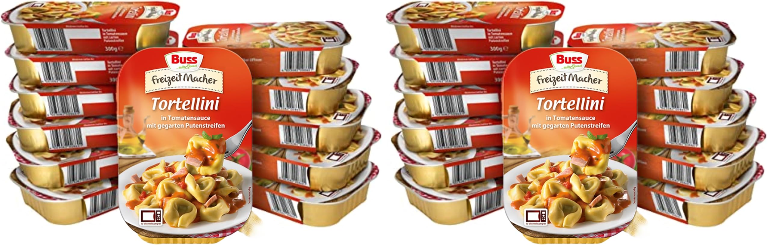 Buss Freizeitmacher - Leckere Tortellini in Tomatensauce - verfeinert mit saftigen Putenstreifen - 12 x 300 g (Packung mit 2)