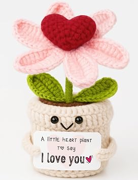Gifts for Him Her Boyfriend Girlfriend - Crochet Flower with I Love You Message - Valentines , Engagement, Anniversary Wedding Birthday Gift for Wife, Husband, Couple, Fiancee-Father's Day Present