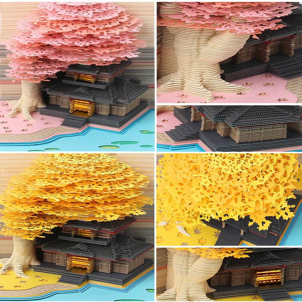 Bloc de notas artístico, bloc de notas 3D, bloc de notas de escultura de papel 3D, manualidades creativas de tallado de papel, notas no adhesivas desgarrables, notas adhesivas 3D con luz y soporte