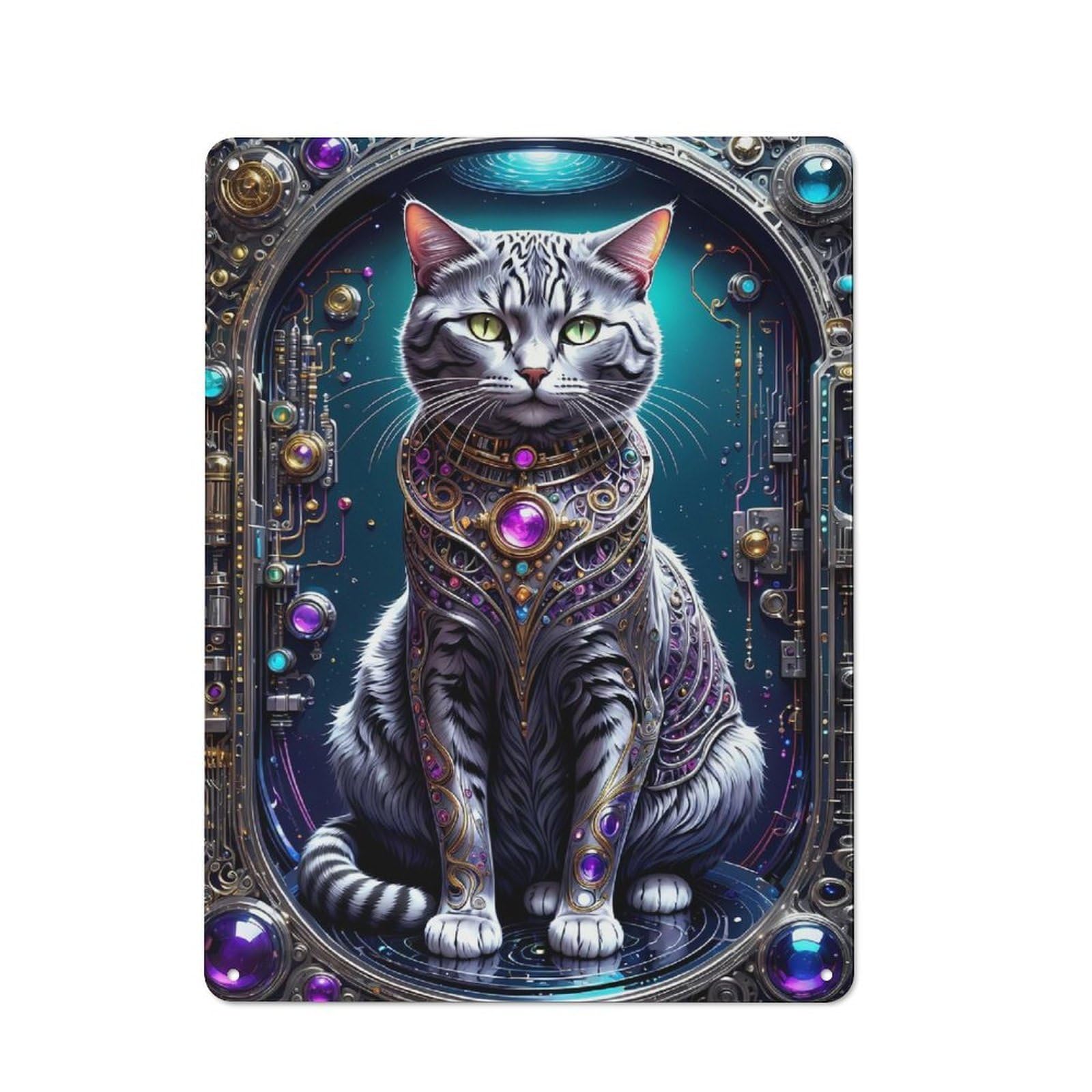Classic Vintage Metal Sign 40x30cm Featuring Galactic Cat Chronicles, Home Bar Decor for Cafe, Pub, Workshop Or Home Bar