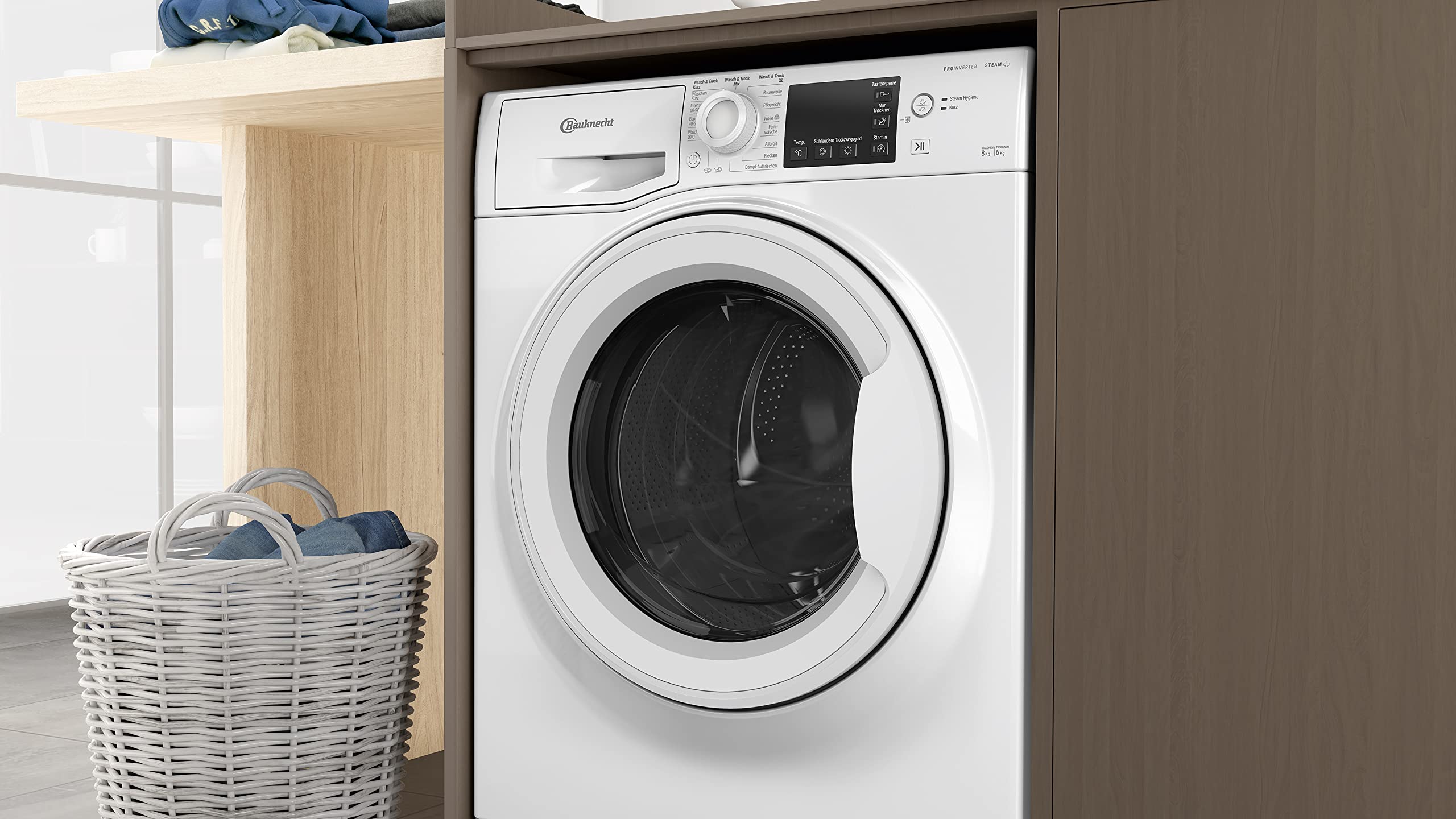 Bauknecht WT Eco Plus 86 43 N Waschtrockner 8/6 kg Active Care Wash & Dry Technologie PRO-Inverter Motor Weiß