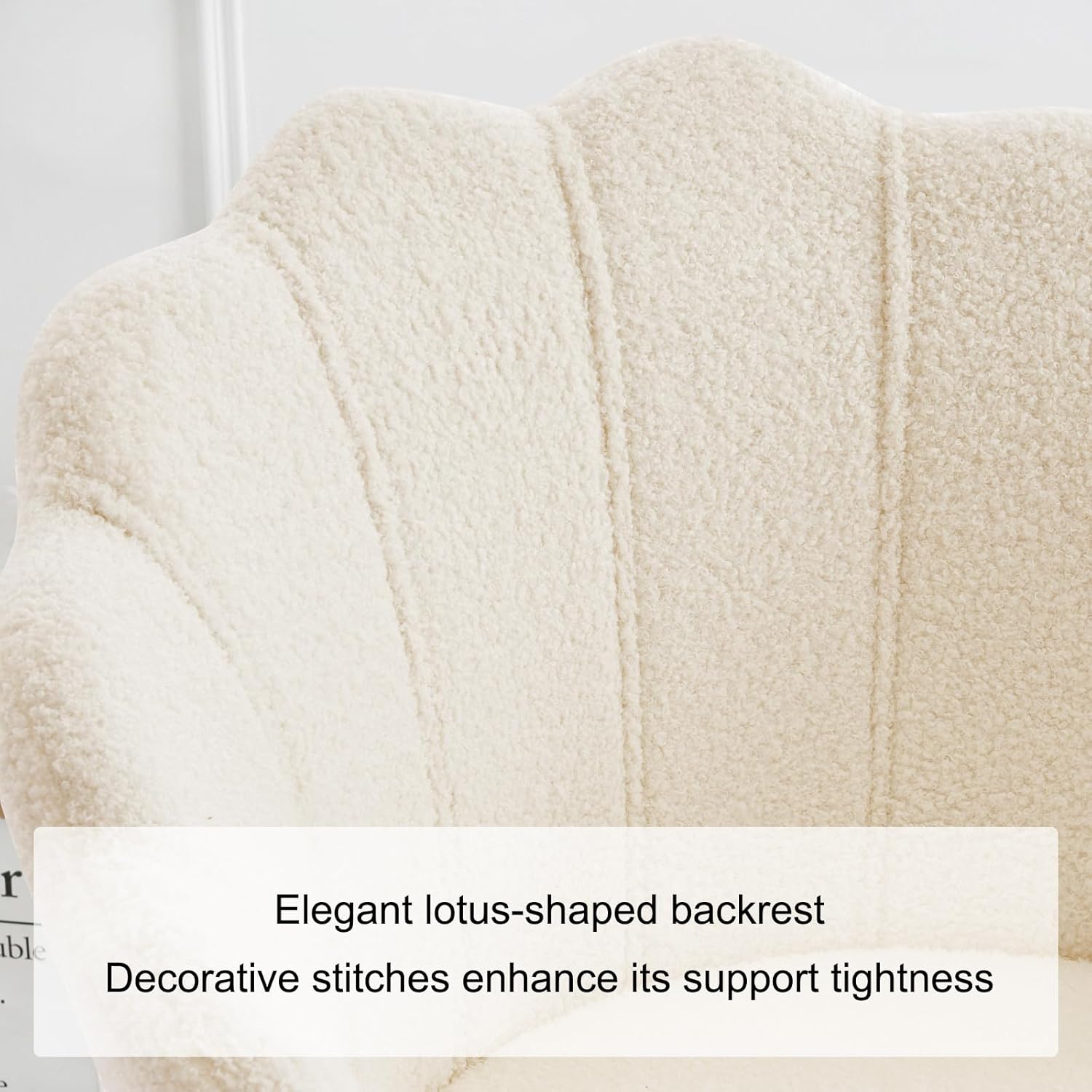 Furnimart Vanity Chair with Back, Shell Accent Chair for Living Room, Criss Cross Chair with Gold Legs, Makeup Chair for Bedroom Desk Chair no Wheels, Faux Fur White